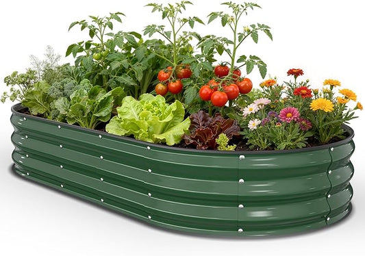 Raised Garden Bed, 6x3x1 FT Oval Raised Garden Beds Outdoor, 18” Raised Beds for Gardening Vegetables Flower Herb