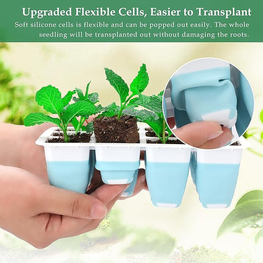 12 PCS Reusable Seed Starter Tray, 144 Cells Seed Starter Kit with Flexible Pop-Out Cells, Seedling Starter Trays for Seed Starter, Indoor Greenhouse Seeding Planting Growing