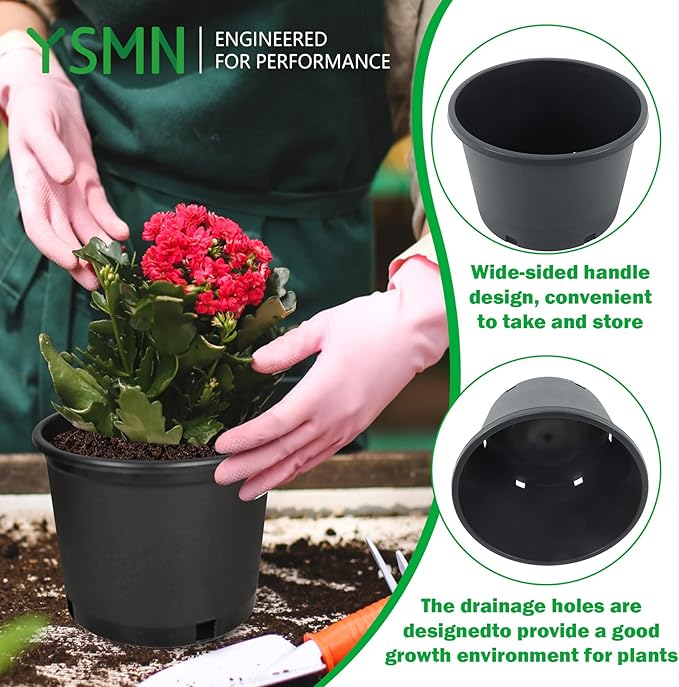 Nursery Pots with Drainage Holes Pack of 10 Pcs 7 Gallon and Plant Label Flexible Seedling Pots Seed Starting Planter for Indoor Outdoor Flowers Succulents Cactus