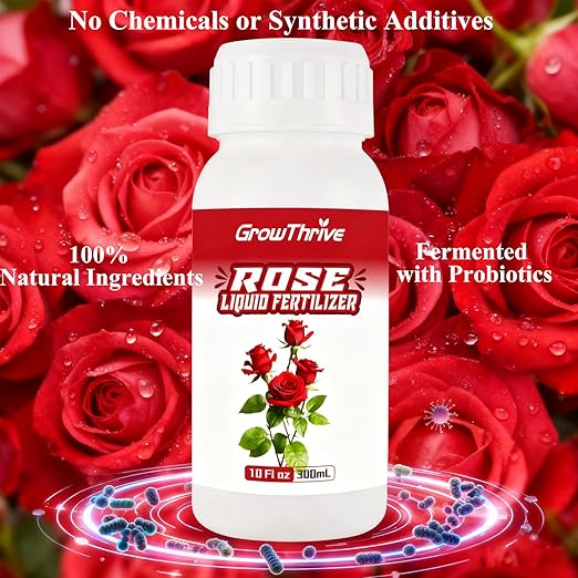 Rose Liquid Fertilizer 300ml – Organic Rose Plant Food with Probiotics, Natural Flower Fertilizer for Bigger Blooms, Greener Leaves & Healthy Roots – Concentrated 1:400 Formula