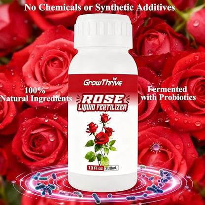 Rose Liquid Fertilizer 300ml – Organic Rose Plant Food with Probiotics, Natural Flower Fertilizer for Bigger Blooms, Greener Leaves & Healthy Roots – Concentrated 1:400 Formula