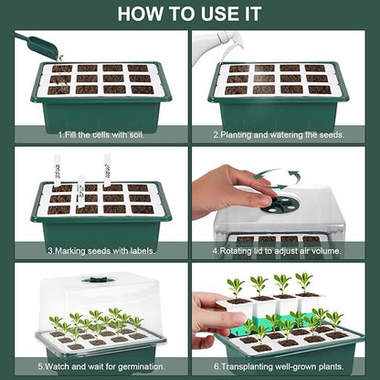 Sondiko Silicone Seed Starter Tray, 48-Cell Reusable Seed Starter Kit, Seedling Starter Trays with Humidity Dome, Mini Greenhouse Germination Kit, Perfect for Gardeners