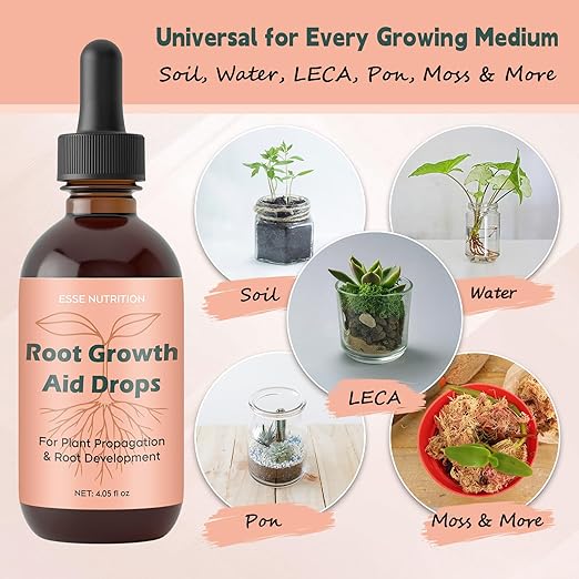 Root Growth Aid Drops - Rooting Hormone for Cuttings | Propagation Drops for Faster Roots & Less Shock | Works in Water, Soil, LECA | for Pothos, Monstera & All Houseplants (4.05 oz)
