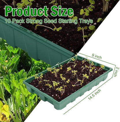 YoleShy 10 Pack Seed Starter Tray Reusable Plastic Plant Seedling Starter Trays Thickened Sturdy Durable for Germination Growing Microgreens Planting Propagation, Without Drain Holes, 14.5"x9", Green