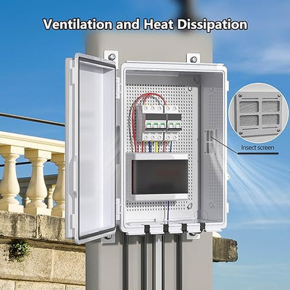 Electrical Junction Box, Ventilated Design, Cable Grommets, Indoor/Outdoor Use with Mounting Panel & Hinged Cover. Waterproof IP 65. (Grey Cover, 15"x11"x5.1")