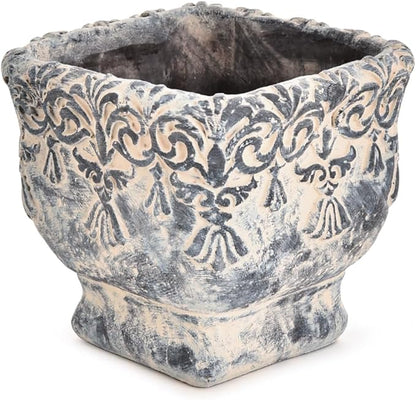 Sungmor 6.5 Inch Cement Plant Pot for Plants, Succulent Planter with Embossed Design, Vintage Concrete Flowerpots with Drainage Hole, Decorative Orchid Houseplant Pot Indoor Outdoor Plant Container