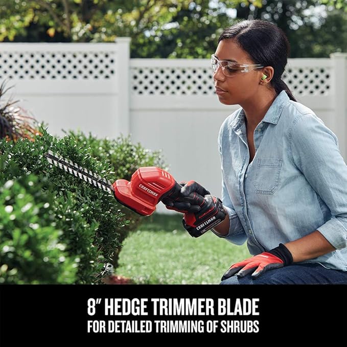 CRAFTSMAN V20 4 In. Cordless Handheld Grass Trimmer and 8 In. Mini Hedge Trimmer, Battery and Charger Included, Rechargeable 2 in 1 Grass Shear and Bush Trimmer (CMCSS800C1)