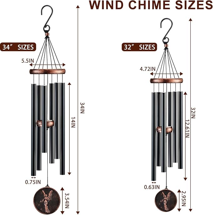 Wind Chimes for Outside, Vintage Angel Deep Tone Wind Chime Outdoor Clearance, Memorial/Festivals/Birthday Gift for Mom Dad Women Grandma, Home Garden Patio Decor (34" Angel)