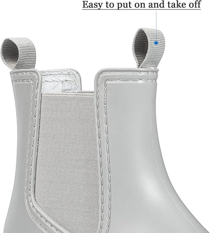 DKSUKO Rain Boots Women Waterproof Chelsea Boots Ankle Garden Shoes for Ladies Rubber Short Rainboots with Removable Comfort Insole for Outdoor Work Deck Mud Boots