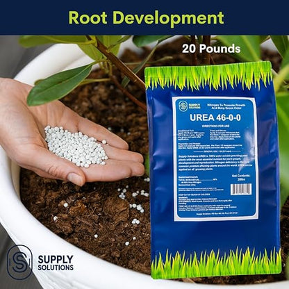 Supply Solutions Urea 46-0-0 Nitrogen Fertilizer to Stimulate Lush Growth and Deep Green Color - Plant Food Plant Fertilizer for Plants Lawn Garden - Bloom Booster for Flowers, Fruits (20 Pounds)