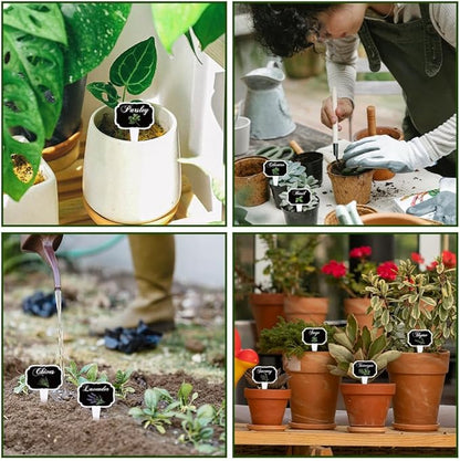 arricraft 15 Pcs Black T-Shaped Acrylic Plant Labels, Black Background Framed Herb Theme Waterproof Garden Stake Labels for Indoor Outdoor Potted Plants Nursery Marker Decoration 4.01x2.68 inches