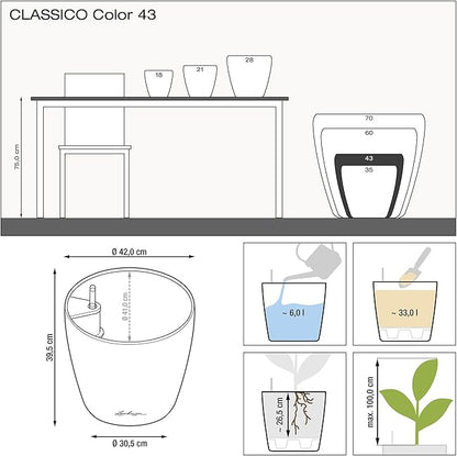 Lechuza Classico Color 43 White, Self-Watering Round Planter, D16.5 H15.7 in