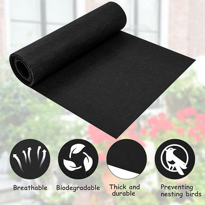 16 x 80 Inch Felt Planter Liner Roll Non-Woven Fabric Coconut Basket Liner Alternative Plant Liner Roll Black Coco Liners Roll Replacement Easy to Cut for Planter Hanging Flower Basket Window Box