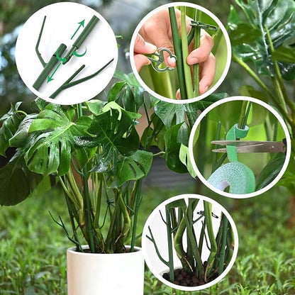 11 Pack Plant Support Set, 5pcs Plant Stakes and 6pcs 17inch Plant Sticks with Extension Poles, Plant Clips, Plant Ties for Potted Monstera Plants, Climbing Plants Tall Potted Plants
