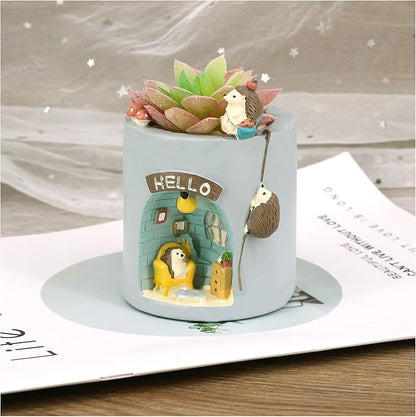 Segreto Creative Resin Plants Flower Pots Planter with Drainage for Succulent Planting Pot Decorated Desk,Garden,Living Room (Hedgehog)