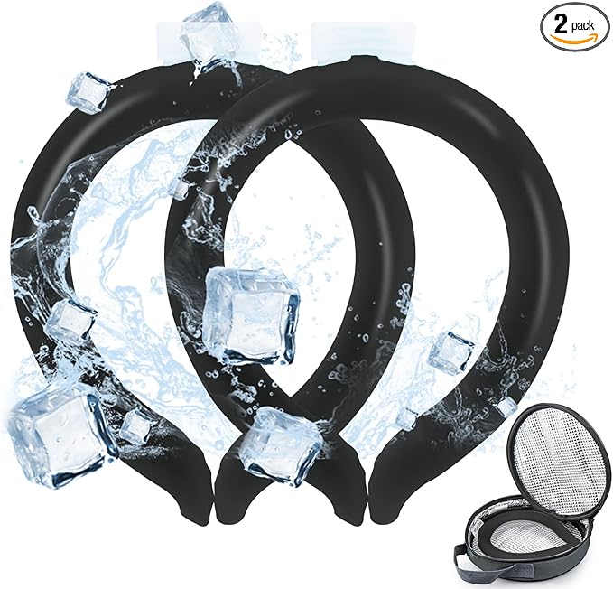 2PCS Neck Cooling Tube with Cold Insulated Bag,Reusable Ice Neck Ring Wearable Body Cooling Products for Summer Heat (Black*2)