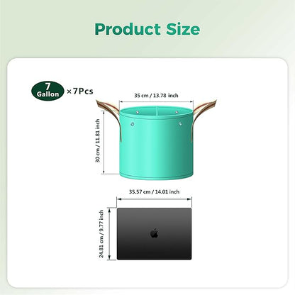 7 Pcs 7 Gallon Grow Bags, PE Garden Grow Bags for Plants with Branch-Binding Holes and Bottom Drain Holes, Ideal for Vegetables, Strawberries and Flowers