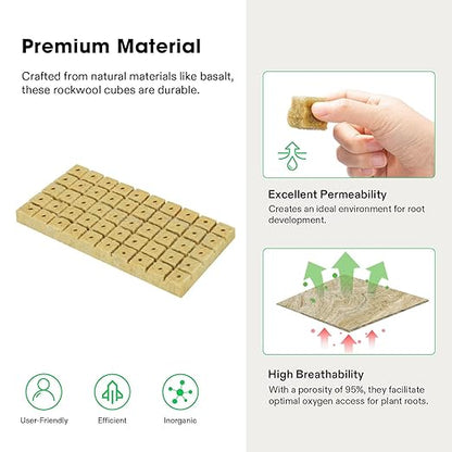 VIVOSUN 1 Inch Rockwool Cubes, 100 Plugs Grow Cubes for Hydroponics, Cuttings, Cloning, Plant Propagation, Seed Startling