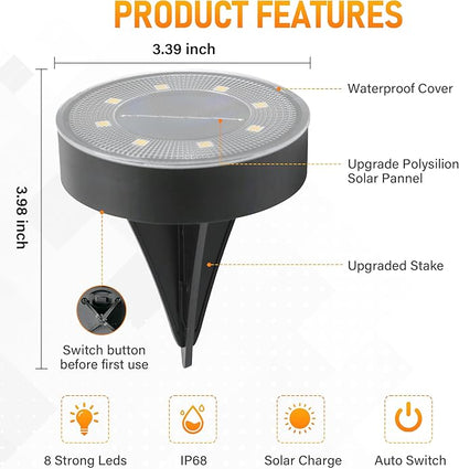 Siatom Solar Ground Lights 12 Pack, IP68 Waterproof Solar In-Ground Light for Outdoor, Flat Landscape Lighting, Garden Disc Light for Pathway, Walkway, and Yard - 12 Pcs (Cool White)