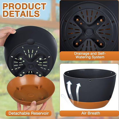 Mumufy 6 Pcs 8 Inch Hanging Planters, Dark Gray, Plastic with Drainage Hole and Removable Saucer, Suitable for Indoor and Outdoor Plants
