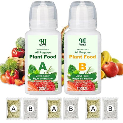 Hydroponics Nutrients (800ml Total), Plant Food A & B for Hydroponic Growing Systems and Indoor Plants, Growing System Accessories for Vegetables Fruits Flowers Thrive