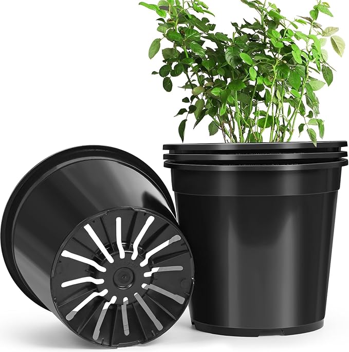 4 Pack 7 Gallon Pots for Plants, 7 Gallon Plastic Nursery Pot with Drainage Holes, Sturdy Plastic Plant Pots for Nursery Garden, Flowers, Succulent Outdoor Indoor (Black, 7 Gal- 4 Pack)