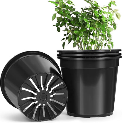 4 Pack 7 Gallon Pots for Plants, 7 Gallon Plastic Nursery Pot with Drainage Holes, Sturdy Plastic Plant Pots for Nursery Garden, Flowers, Succulent Outdoor Indoor (Black, 7 Gal- 4 Pack)