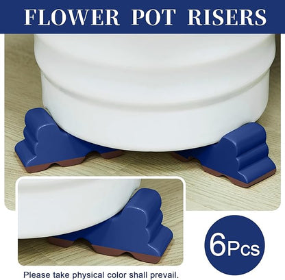 Kigeli 6 Pcs Resin Garden Pot Feet for Outdoor Planters 3 Inch Long 1.5 Inch Tall Flower Handmade Elevator Plant Feet Frost Proof Lifter for 14-20 in Pot(Royal Blue,Classic)