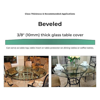 Custom Cut Glass Table Top 3/8'' Thick - Clear Tempered to Size Round Replacement for Tops with Bevel Edge by Fab and Mirror, C-CLGT-RD10MTB