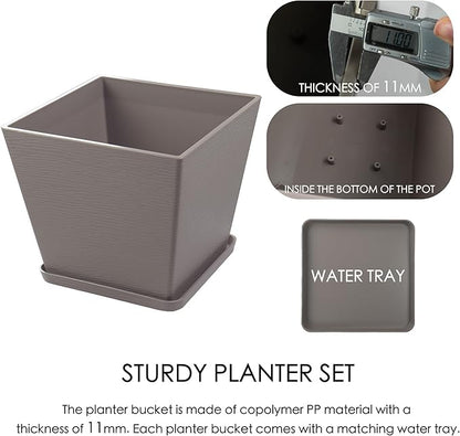 Kozyard 2Packs Taper Planter Indoor Outdoor Plant Pots with Tray Collecting Water for Porch, Patio, Backyard Planters Modern Décor for Tall Plants Flowers GrayishBrown