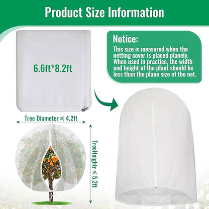 Mckanti 8.2 x 6.6 ft Fruit Tree Netting with Zipper and Drawstring for Garden, Bird Netting Covers for for Fruit Trees to Prevent Squirrels, Birds ﻿