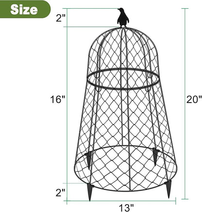 (6 Packs) 13" D x 20" H Garden Cloches for Plants, Rustproof Plant Cloche and Cover, Large Wire Plant Protectors from Animals, Split-Design Metal Plant Cloche with Collapsible Stakes, Black