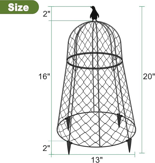 (6 Packs) 13" D x 20" H Garden Cloches for Plants, Rustproof Plant Cloche and Cover, Large Wire Plant Protectors from Animals, Split-Design Metal Plant Cloche with Collapsible Stakes, Black