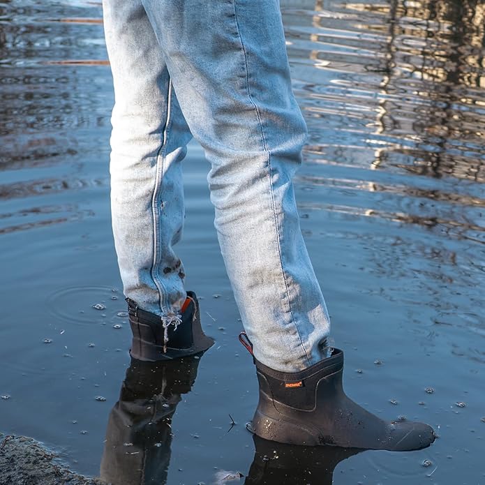 Showave Men's Ankle Rain Boots Waterproof Rubber Garden Boots Durable Slip on Rain Shoes for Outdoor Mud Yard Chore