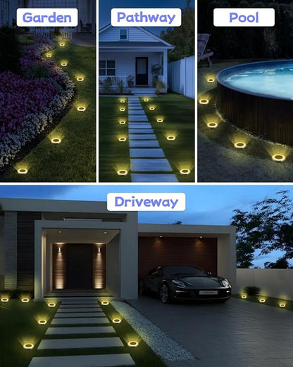 Mini Solar Ground Lights Outdoor 32 Pack Waterproof Upgraded Anti-Rust Solar Flat Garden Lights Stainless Steel Solor Powered Disc Landscape Light for Pathway Walkway Yard Lawn Patio-Warm White