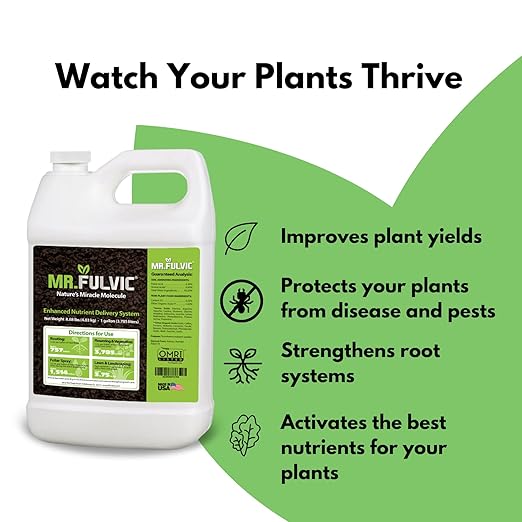 Organic Fulvic Acid Plant Amendment, Natural Humic Soil and Hydroponic Nutrient Enhancer - Lawn and Garden Growth, Plant Health (1 Gallon)