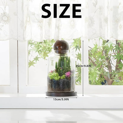 Yangbaga Large Glass Terrarium Succulent Plant Terrarium House for Plant/Moss Ball/Glass Fish Tank Table with Wood Base & Ball lid Office Home Decoration