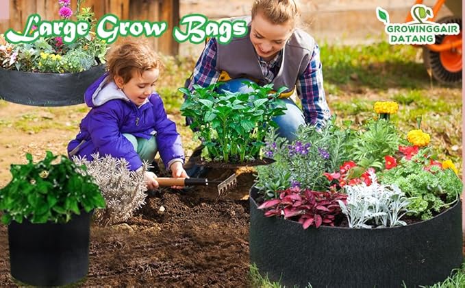 2-Pack 50 Gallon Large Non-Woven Grow Bags Reusable Thickened Durable Aeration Fabric Pot Black (50Gal_2Pcs)