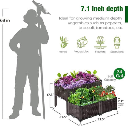 Raised Garden Bed with Legs Planters for Outdoor Plants Garden Box with Drain Outlet 31 X 31 X 17 in Polypropylene Elevated Planter Boxes Outdoor for Vegetables