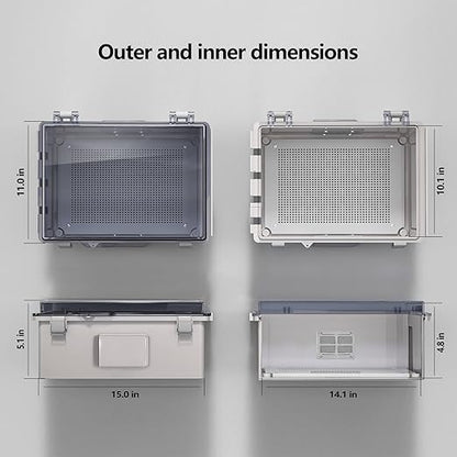 ABS Electrical Junction Box, Ventilated Design, Cable Grommets, IP65 Waterproof Enclosure, Indoor/Outdoor Use with Mounting Panel.(Clear Cover, 15"x11"x5.1")