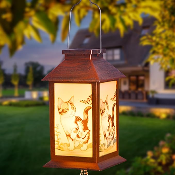 Cat Lantern House Solar Wind Chime-Solar Light Wind Chime for Outdoor Patio, Porch, and Garden Decorfor Nature Lovers,Shaped Wind Chimewith Lantern Design