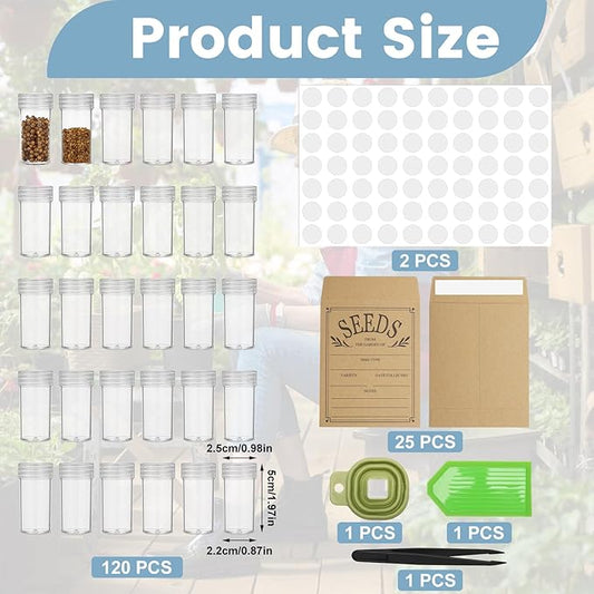 120 Slots Seed Storage Box with 25 Envelopes and Tools, Large Sturdy Storage Organizer for Garden Plant Seeds, Seed Bank with Zipper, Label, Funnel, Tweezers, Tray (Seeds Not Included)