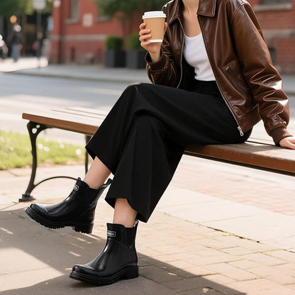 HISEA Ankle Rain Boots for Women Waterproof Chelsea Short Rubber Garden Shoes for Ladies Lightweight Fashion