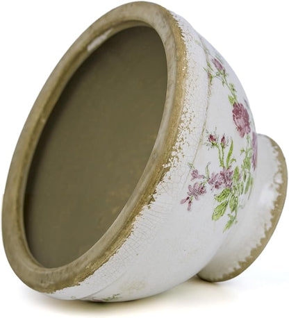 Vintage Ice Crackle Grazd Ceramic Flower Pot with Drainage Holes, 4.33 Inch Rustic Planter for Indoor Plants, Outdoor Garden, Farmhouse Gift Tuscan Decor (Pink)