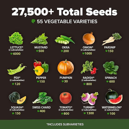 55 Vegetable Seeds & 15 Culinary Herb Seeds Pack – 32,500+ USA Non-GMO Heirloom Seeds for Planting – Survival Garden Kit for Preppers – Gifts for Gardeners Men Women
