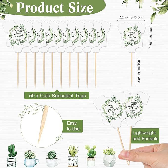 Newcotte Baby Shower Party Favors Succulent Tags Include 1 Piece Wooden Table Sign 50 Sets Succulent Plant Marker Succulent Favors Baby Shower Decoration(Greenery)