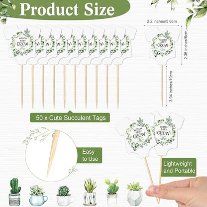 Newcotte Baby Shower Party Favors Succulent Tags Include 1 Piece Wooden Table Sign 50 Sets Succulent Plant Marker Succulent Favors Baby Shower Decoration(Greenery)