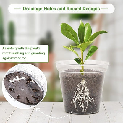 GREANER 10 Inch Nursery Pots, Clear Reinforced Plant Nursery Pots, High Transparency Flower Plant Container with 20 Plant Labels for Flowers, Seeds, Succulents, Vegetables(10PCS)