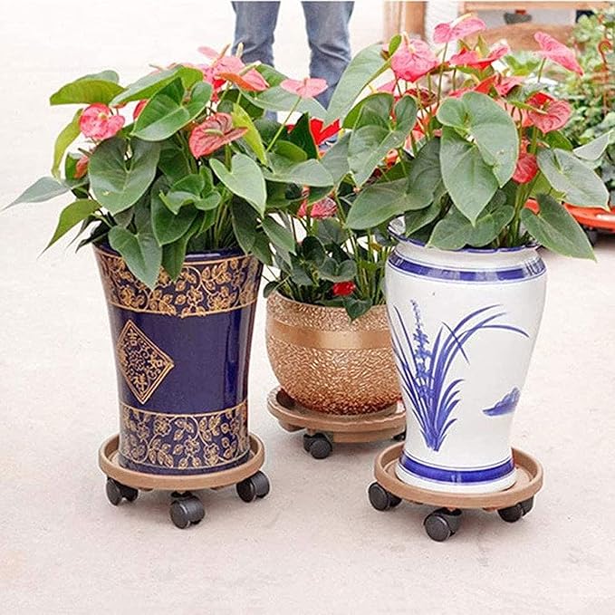 2Pcs Plant Caddy,Planter Pot Mover, Plant Pot Pallet Dolly Caster with Universal Wheels, Round Movable Planter Dolly Trolley Tray Pallet Outdoor Indoor Tree Flower Stand Planter (15.5 inch+2pcs+brown)