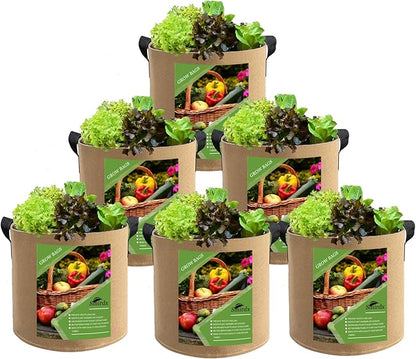 6 Pcs 5 Gallon Grow Bags for Vegetable, Brown Heavy Duty Thickened Nonwoven Fabric Pots with Handles, Durable Breathe Plant Container for Potato, Carrot, Onion, Flower, Indoor and Garden